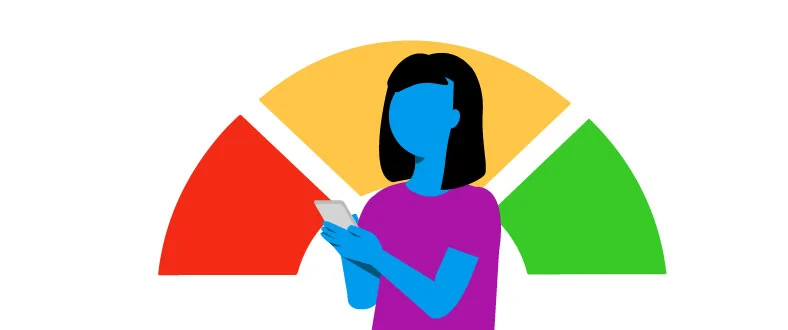 Ilustração com fundo branco e ao centro mulher com celular na mão com gráfico em cores vermelho, amarelo e verde que mostram a mensuração da satisfação.


CES  - Customer Effort Score

