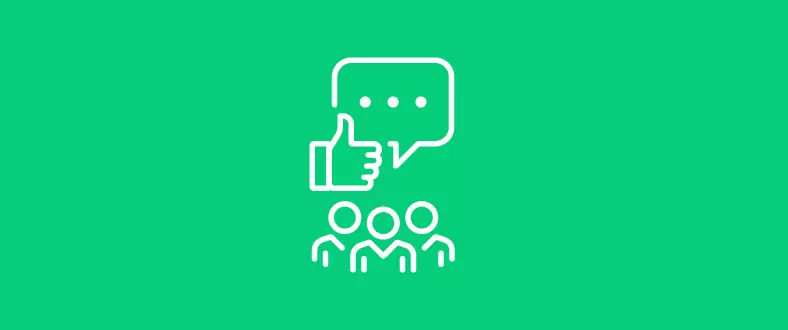 Imagem de fundo verde com três avatares sem gênero, com um sinal de positivo e um balão de diálogo, indicando a satisfação dos clientes.

Net Promoter Score. 